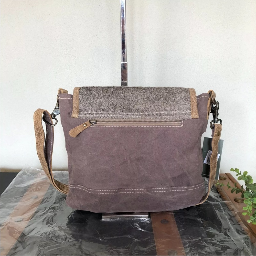 Myra Bag Roan Upcycled Canvas Purse Fur NWT - Picture 8 of 8